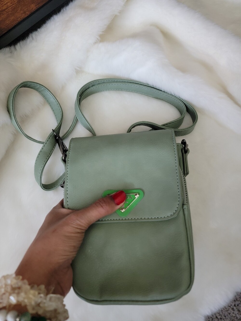 Classic Vegan Leather Green Crossbody Bag - Women